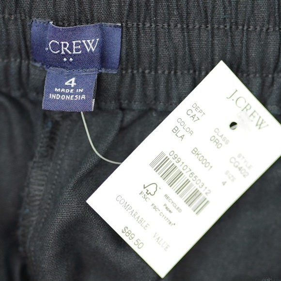 New JCREW Size 4 Linen-Blend Slim Wide-Leg Drawstring Pant Black $89 CG402 - Picture 3 of 3